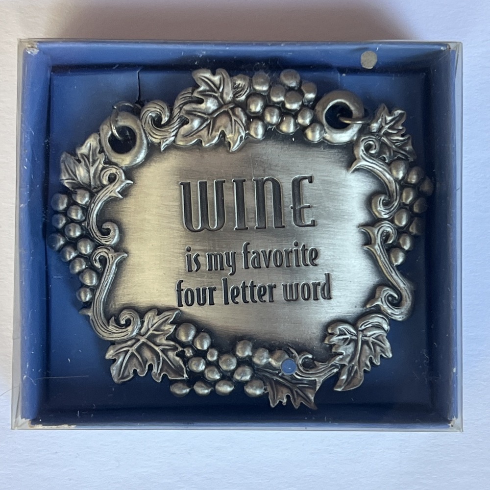 VTG 2003 Ganz Pewter Hang Plaque Tag "Wine Is My Favorite Four Letter Word" NOS